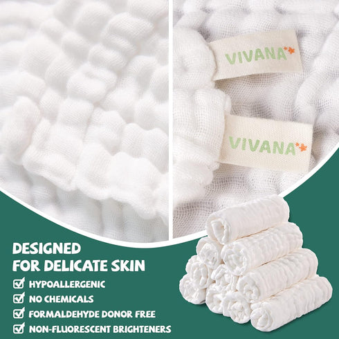 '-6 Baby Muslin Washcloths Layer Soft Absorbent Face Towel - Natural Newborn Wipes for Delicate Skin - Baby Registry as