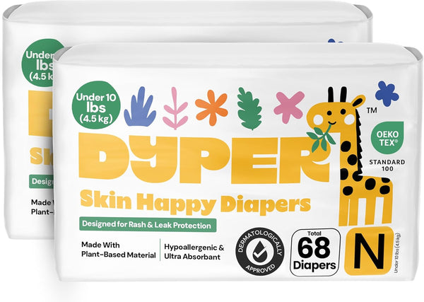 DYPER -Pack of 2 Newborn Baby Diapers Leak Proof Plant Based Hypoallergenic