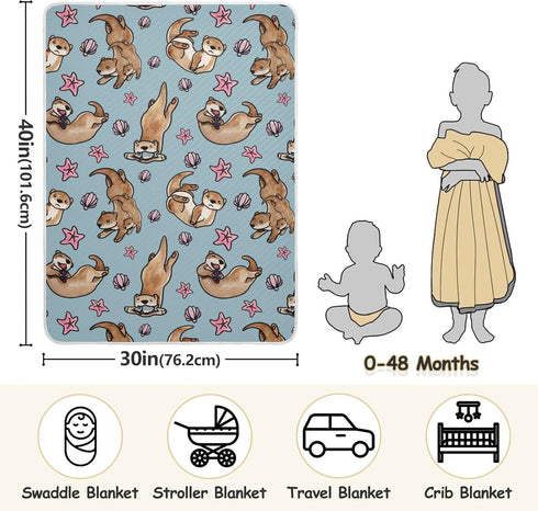 Ollabaky 30"x40" Otters Baby Blanket for Boys Girls Cotton Throw Blanket Swaddle Blanket for Crib Stroller Nursery