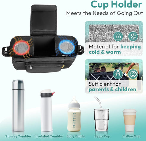 W2&X2, 2 Parent Console Fits for Wonderfold Wagon Stroller Organizer with Insulated Cup Holders, Multiple Storage
