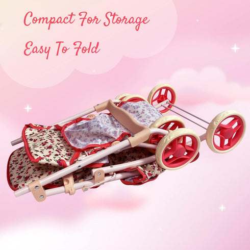 Baby Doll Stroller for Toddler Girls & Big Kids up to 8 Years - 28” Toy Stroller with Coral Floral Print