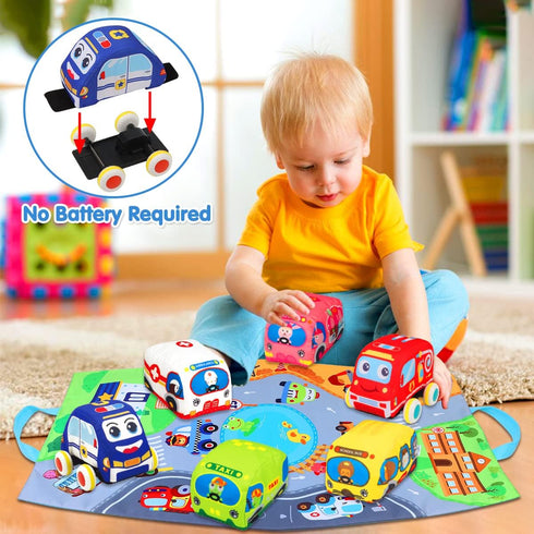 Baby Toys 6 to 12 Months, Soft Car Toys with Playmat Storage Bag, Toddler Toys for 1-2 Year Olds
