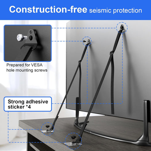 IMtKotW 2 Pcs Tv Safety Straps Adjustable,No Drill Anti Tip Furniture Anchors for Baby Proofing,Adhesive/Screw