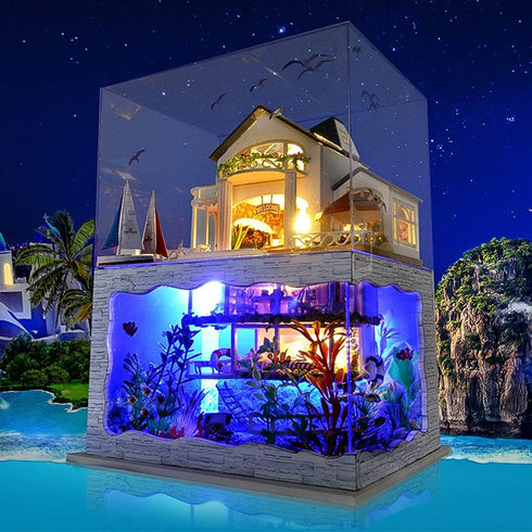 Spilay Miniature Dollhouse Kit with Furniture - DIY Modern Villa Model, Dust Cover and Music Box, 1:24 Scale Creative