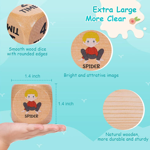 Kids Yoga Wooden Dice with Yoga Cards - Fun Exercise Dice for Kids, 12 Yoga Cards with Wooden Gift Box