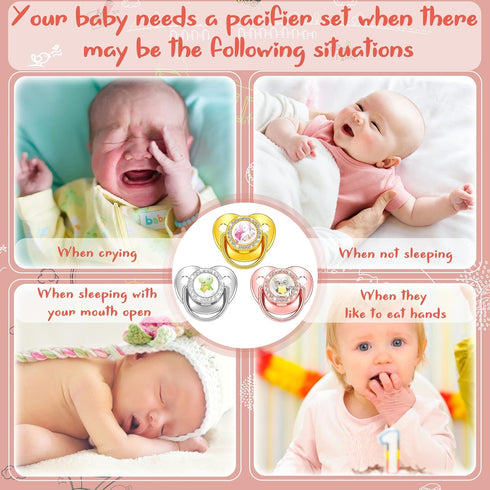 3 Set Pieces Sublimation Pacifier Name Custom Baby Bling Pacifier Clip Glitter Personalized Artificial Crystal