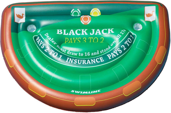 Swimline Inflatable Blackjack Game Table Raft with Waterproof Cards Green/Brown, 60"/40"/12"