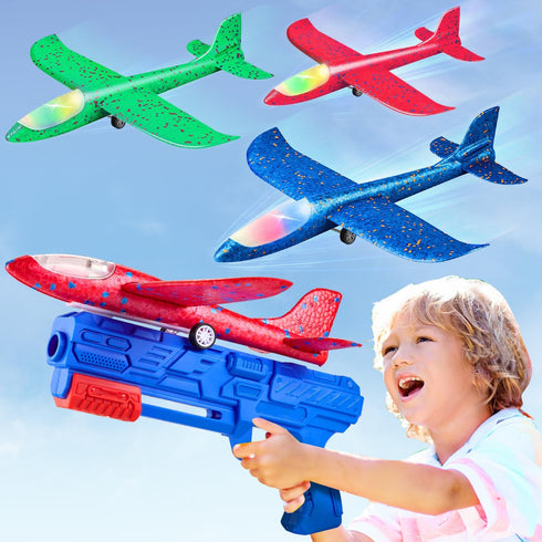 Toy Airplane 3 Pack, Airplane Launcher Toys with 2 Flight Modes for Kids Ages 3-12 Birthday Gift