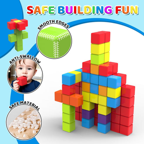 Magnetic Building Blocks, 1.65 inch Large Stacking Cubes for Toddlers, Montessori Toys (36 PCS)