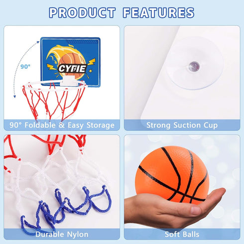 CYFIE Toddler Basketball Hoop, Suction Cup Bath Toy for Kids, Indoor Mini Basketball Hoops