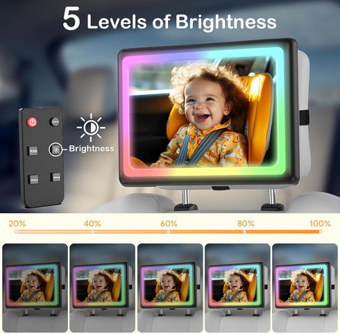 360 Baby Car Mirror with Light - Remote Control, Adjustable, Shatter Resistant Car Seat Mirror - Clear Night Vision