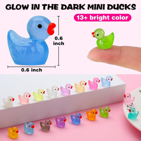 240pcs Luminous Mini Resin Ducks, Tiny Duck Bulk Glow in The Dark Small Plastic Miniature Ducks Figures for Dollhouse Decor Micro Garden Home Landscape Aquarium Craft Gifts Party Favors Toys