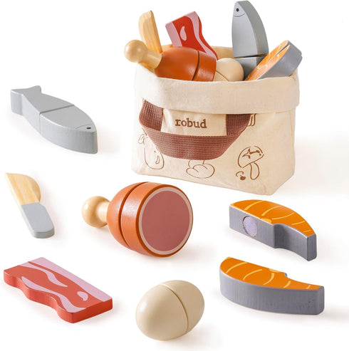 ROBUD Wooden Play Food Set, Cutting Toy Food for Pretend Kids Play