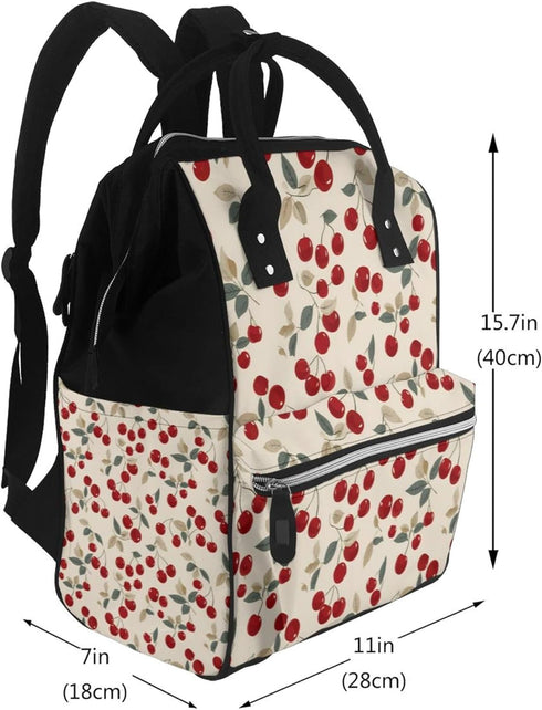 Qewfoju 2 Backpack Backpack Red Cherries Print Diaper Bag Large Capacity Diaper Baby Changing Bags