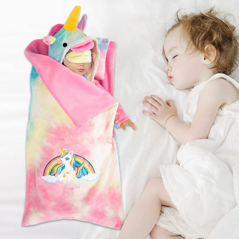 XFEYUE 18 inch Set 18 Inch American Doll Clothes and Sleeping Bag - Rainbow Unicorn Doll Costume with Unicorn Style