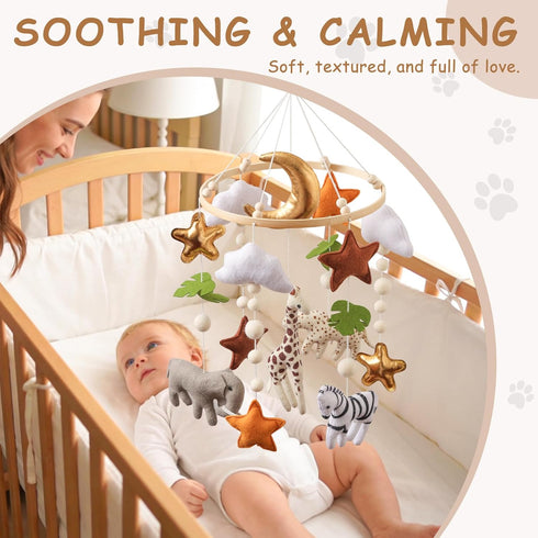 Wonderoo by Wowo Baby Mobile for Crib Handmade Hanging Felt Nursery Mobile Fits Most Crib Arms Gender-Neutral Safari