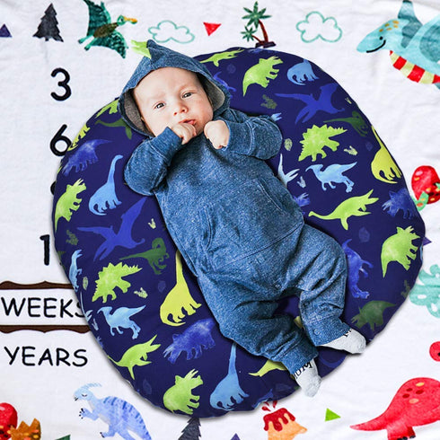 Dinosaur Lounger Cover, Blue, Breathable & Reusable Slipcover for Newborn, Snugly Fit Baby Infant