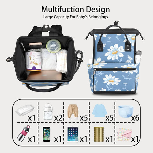 Hsnar Backpack Refreshing Daisy Flowers Waterproof Diaper Bag Large Capacity Baby Bag with Stroller Straps