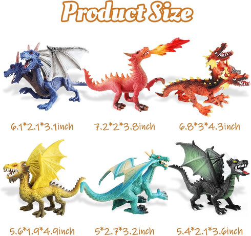 EOIVSH 3 Pack 6 Dragon Toy Figures - Ancient Flying Dragon Figurines, Mythical Action Figure Kid Toys, Girls and Boys