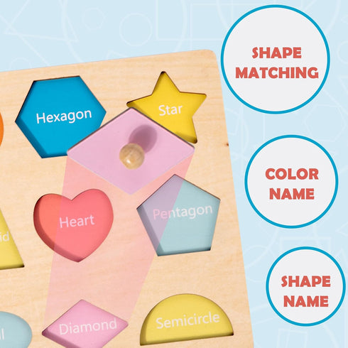 Montessori Toy for Babies 12-18 Months, Wooden Shape Puzzles for Toddlers 1-3, Baby Puzzle with Knob, Color & Shape