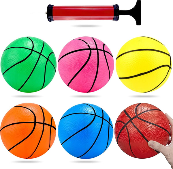 Shindel 5 Inch Mini Toy Basketball - 6PCS Colorful Rubber Basketballs with Pump for Toddlers, Indoor and Outdoor Play