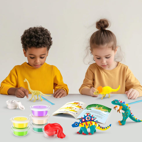 5 12 Set Drama Planet Dinosaur Air Dry Clay Kit Create Dinosaur Models with Colors of Modeling Clay, Instruction Guide