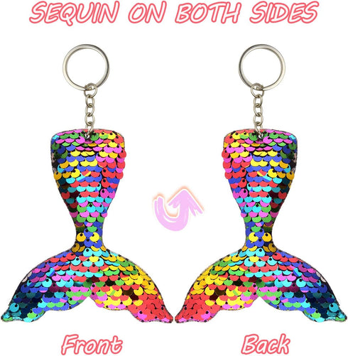 FEPITO 20 PCS Glitter Mermaid Tail Keychains for DIY Projects and Birthday Party Supplies