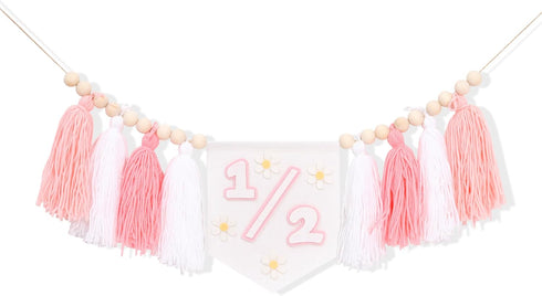 1/2 Tassels,6 Daisy Birthday High Chair Banner - Girls Half Birthday Party Decorations,Boho Daisy Highchair Banner