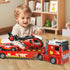 DWIRCTOYS 3 4 5 6 7 8 25" Kids Toys for Ages Years Old Boys, Large Fire Semi Truck with Helicopter & Race Car, Friction