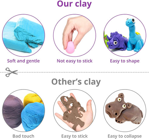 Exptolii 24 3+ Air Dry Clay Colors, Modeling Clay for Kids, DIY Molding Magic Clay, Toy Gifts for Age Years Old Boys