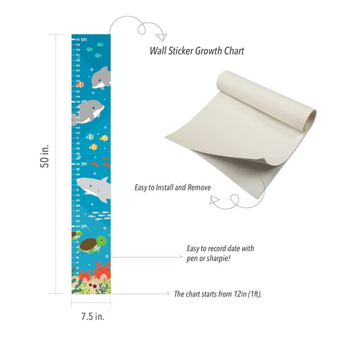 Ocean Wall Sticker Growth Chart for Kids - Height Chart Decal for Boys and Girls