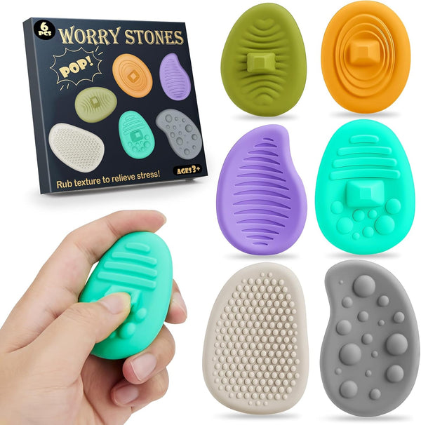 Fidget Toys Worry Stones for Anxiety:6 Pack Sensory Toys for Stress-Silent Fidget