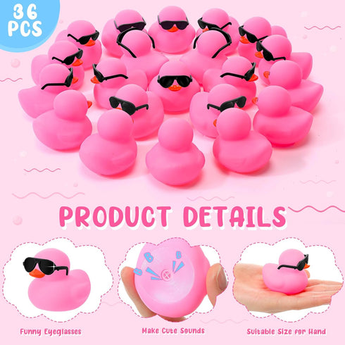36 Packs Sets 2.2 Inch Sosation Mini Rubber Ducks with Sunglasses Bath Squeaky Rubber Duckies Cute Float Bathtub Toys