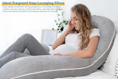 INSEN C Shaped Pregnancy Pillow - Comfortable Maternity Support in Glossy Gray