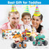 MOONTOY Toy Cars for 1 2 3 Year Old Boys, 3 Pack Friction Powered Pull Back Cars Set - Bull, Leopard, Crocodile