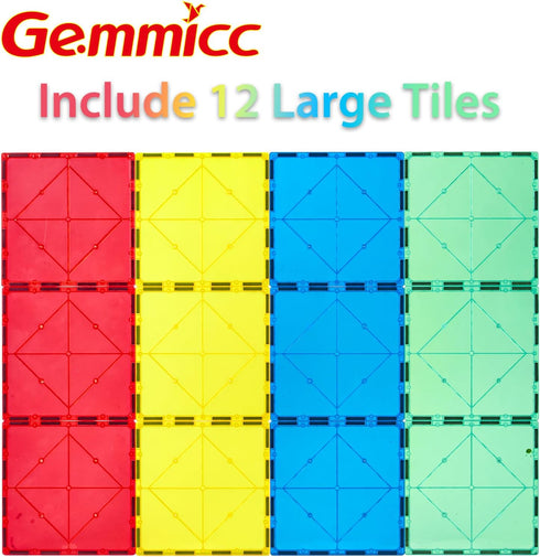 Gemmicc 12 Piece Jumbo Magnetic Building Tiles for Kids - Large STEM Blocks