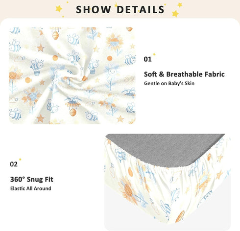 miaozhen 1 Pack 52x28 Cotton Baby Crib Sheets for Boys Girls Soft Comfy Orange Funny Sunflower and Bee Toddler Bedding