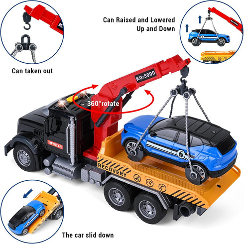 YHXKJ 3 Pack 12'' Set,Transport 3 4 5 6 7 Large Trucks Toy Tow Truck Toy & Dump Trucks and Car Carrier Truck Toys