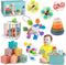 Baby Toys for 6 to 12 Months - Montessori Sensory Bins Toys for Toddlers, Pull String Teether, Stacking Blocks