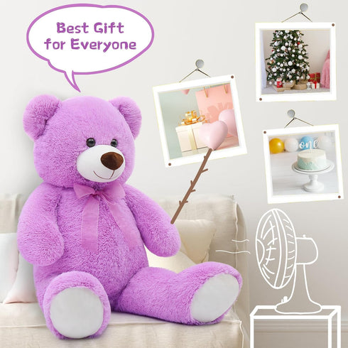 36 Inch Big Teddy Bear Cute Giant Stuffed Animal Plush Bear for Kids and Girlfriend in Purple