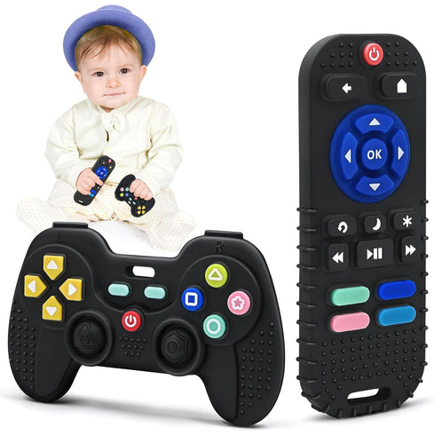 Teething Relief Silicone Teether Toys for Babies 3-18 Months, Remote Control & Game Controller Bath Toys