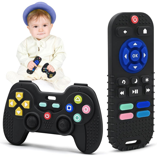Teething Relief Silicone Teether Toys for Babies 3-18 Months, Remote Control & Game Controller Bath Toys