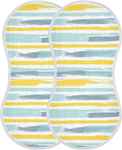 decor gift 4 Pack 22x11in Cotton Muslin Burp Cloths Easy Care Gray Blue and Pale Yellow Stripe Pattern Baby spit up