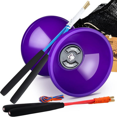 Pro Diabolo Yoyo Triple Bearing Chinese Yoyo, 5” Purple Diabolo Toy for Kids and Adults, Includes 2 Carbon Sticks & Bag