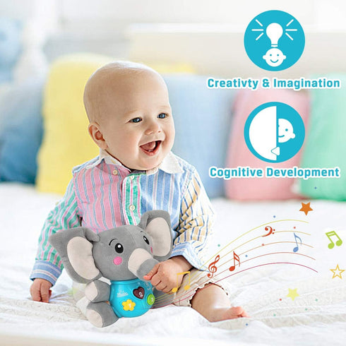 Aitbay Plush Elephant Music Baby Toys for 0 to 6 Months, Cute Stuffed Animal Light Up Baby Toys for Newborns and