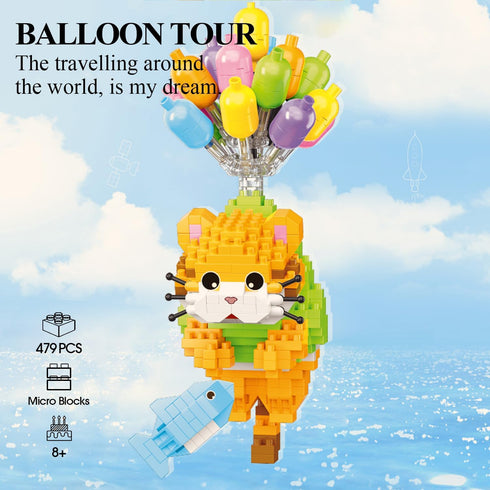 Balloon Cat Building Set with Dust Cover - Mini Micro Animals Building Blocks, 479 PCS STEM Toys