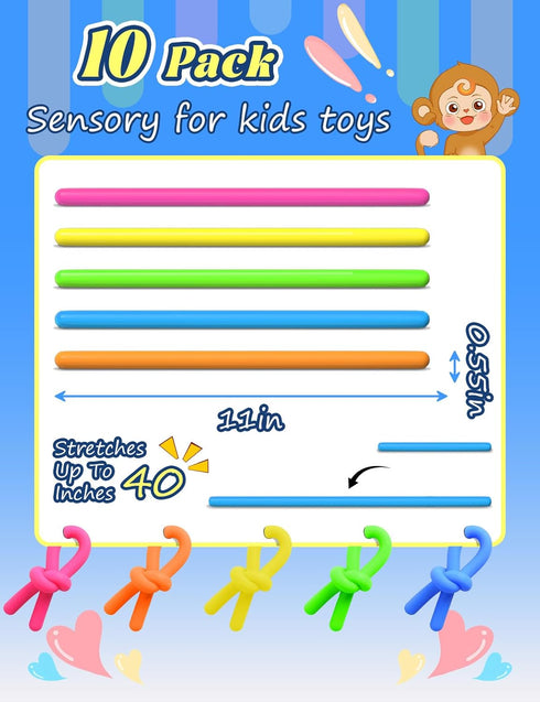 Diltik 10 Pack Sensory Toys for Kids Upgraded Extra-Thick Stretchy Sensory Strings for Autism, ADHD, Anxiety Gift Box
