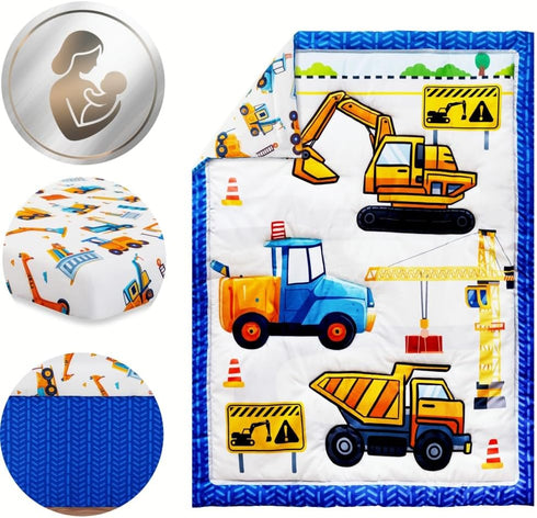 FIGEPO 3 Set Set Set Piece Baby Boy Crib Bedding Construction Theme Baby Comforter for Crib Nursery Bed Decor