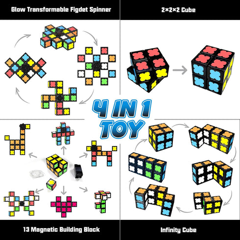 Mini-13 2x2x2 Cube-4 1 Magnetic Fidget Spinner Blocks, Glow Magnet Cube & Transformable Fidget Spinner & Infinity Cube