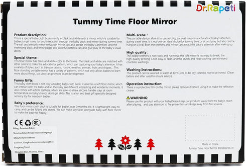 Dr.Rapeti Black and White Tummy Time Floor Mirror for Baby, Infant, Toddler Kids, Washable Non-Toxic Toy with Crinkle